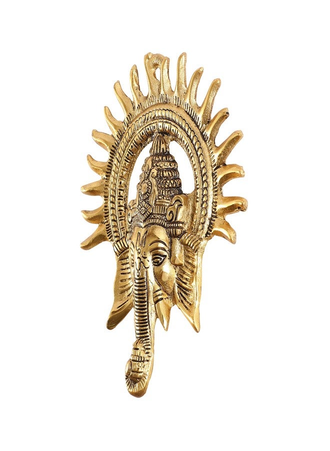 HEYEARTH Lord Ganesh Wall Hanging with Surya Chakra for Home Entrance,Ganesha Figurine,Lord Ganesha Idol Statue for Home Temple,Office,Gifts.Ganpati Ganesha Idol for Home Decor - Gold - 9 Inches - Image 4